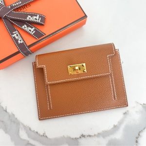Hermes Kelly Compact Pocket Wallet Brown Gold Hardware